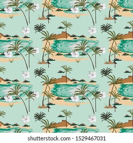 seamless  coconut tree and mountan pattern on background