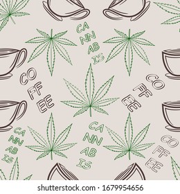 Seamless coffe and cannabis icon pattern