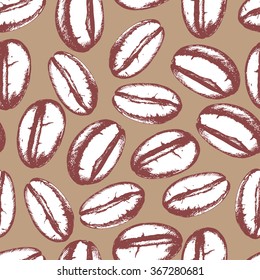 Seamless coffee background with  coffee beans. Hand drawn illustration in sketch style.
