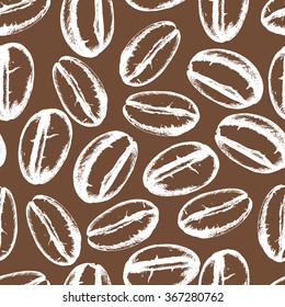 Seamless coffee background with  coffee beans. Hand drawn illustration in sketch style.