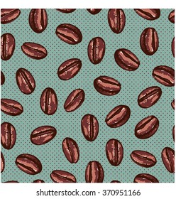 Seamless coffee background with  coffee beans. Hand drawn illustration in sketch style.