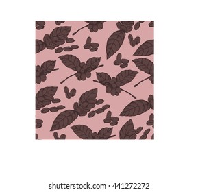 Seamless coffee background with branch of coffee and coffee beans. Hand drawn illustration in sketch style. Ink vector illustration.