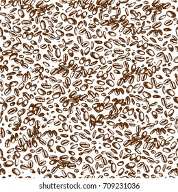 Seamless coffee background with hand drawn beans