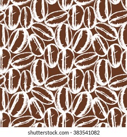 Seamless coffee background. Ink drawn vector illustration in sketch style. Coffee beans.