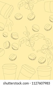 Seamless coffee background   and Coffee tree  and  illustration