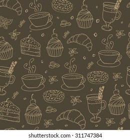 Seamless coffee bakery background