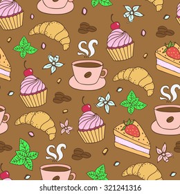 Seamless coffee bakery background.