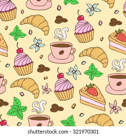 Seamless coffee bakery background.