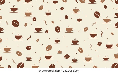 Seamless coffee bean pattern with cups and elements.Vector design