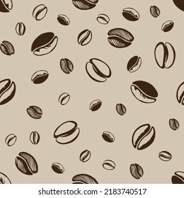 Seamless coffee bean pattern for coffee shop backgrounds, cafe decorations, dining venues and culinary events. for a coffee-themed greeting card. for coffee-themed fabric motifs