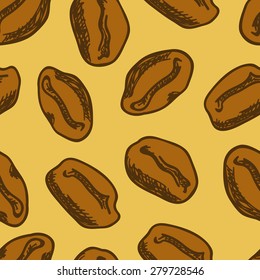 Seamless coffee beans background. Sketch coffee beans. Hand drawn pattern made in vector. For your design, textile, fabric, surface textures, packaging.