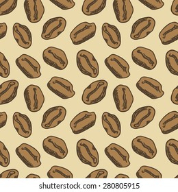 Seamless coffee beans background. Sketch coffee beans. Hand drawn pattern made in vector. For your design, textile, fabric, surface textures, packaging.