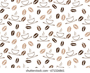 Seamless coffee beans and cups pattern in Vector