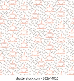 Seamless coffee beans and cups pattern in Vector