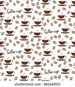 Seamless coffee beans and cups pattern in Vector