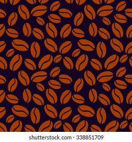 Seamless coffee beans packaging pattern. Brown on purple.