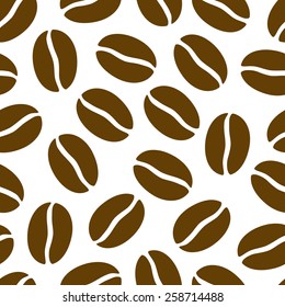 Seamless coffee beans pattern on white background.