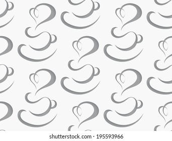 Seamless coffee cup with heart background cut out of paper effect with realistic shadow 