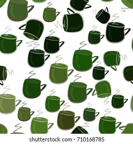 Seamless coffee cup illustrations background abstract, hand drawn. Cartoon style vector graphic.