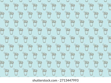 Seamless coffee cup line icon pattern on light blue background