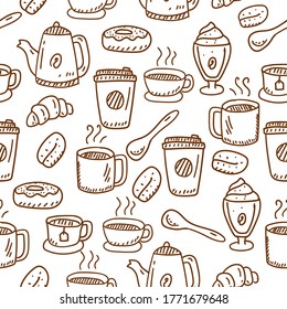Seamless coffee doodle pattern with cute brown color suitable foe background or wallpaper 