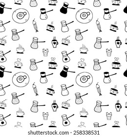 Seamless Coffee Doodles design cute