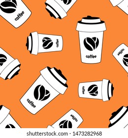 Seamless coffee glass on an orange background. Editable vector illustration.