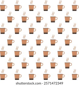 seamless coffee mug pattern with simple brown illustrations on white background