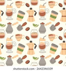 Seamless coffee pattern, background on a light background