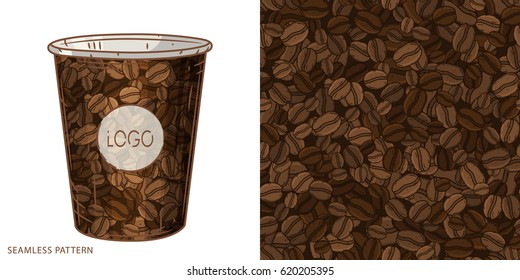 Seamless Coffee Pattern with coffee beans for print, textile, manufacturing and wallpapers.