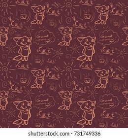 Seamless coffee pattern - Cat. Enjoy funny picture