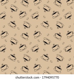 Seamless coffee pattern with 
coffee cup and coffee bean. Vector illustration