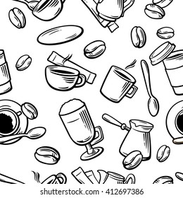 Seamless Coffee Pattern hand drawn vintage vector illustration