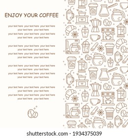 Seamless Coffee Pattern With Line Style Icons. Coffee Shop Or Cafe Background, Flyer, Label, Banner. Cafe Menu.	
