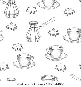 Seamless Coffee Pattern. Perfect for wallpapers, web page backgrounds, surface textures, textile.