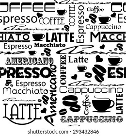 Seamless coffee pattern. 
Style for coffee bar or restaurant. 