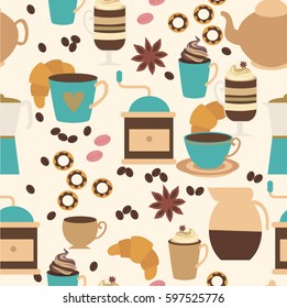 Seamless coffee pattern. Vector illustration