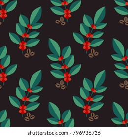 Seamless coffee plant vector pattern