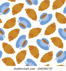 Seamless coffee or tea and croissant pattern