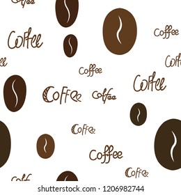 Seamless Coffee and text Pattern. Vector image for your design.