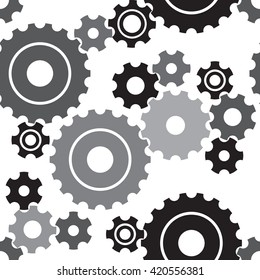 Seamless cogwheel pattern, machinery background. Vector