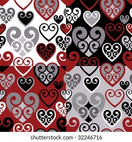 Seamless coiled hearts pattern in four colorways. Tiles repeat 6".