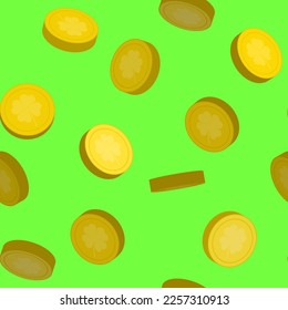 Seamless coins pattern. Many flying gold coins pattern for st. Patrick's Day. Vector illustration.