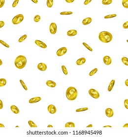 Seamless coins pattern. Coins are shown in a different angles view.