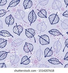 Seamless cold colored pattern with lives and snowflakes