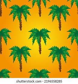 Seamless collection of palm trees on sandy background. Summer vector illustration with tropical plants. Print for textile with beautiful palm trees.