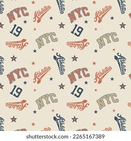 Seamless college texture, varsity pattern vector background color sport new york vector