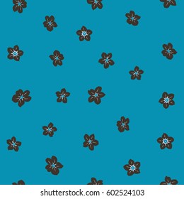 Seamless color background in brown, blue and gray colors. Vector seamless pattern with small flower blossoms. Hand drawn vector illustration.