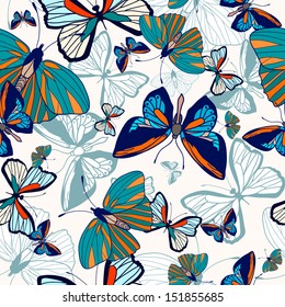 Seamless color background with butterflies