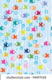 Seamless color background with cute fish, vector illustration